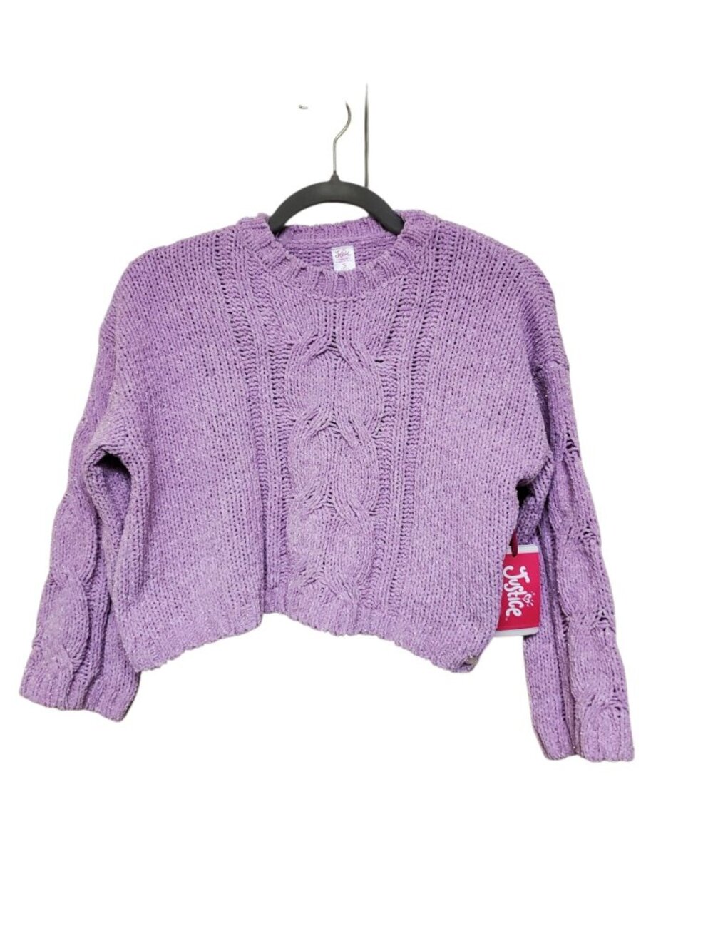 Justice Girl's‎ Mauve Pink Metallic Thread Stretch Knit Boxy Sweater NWT Size S